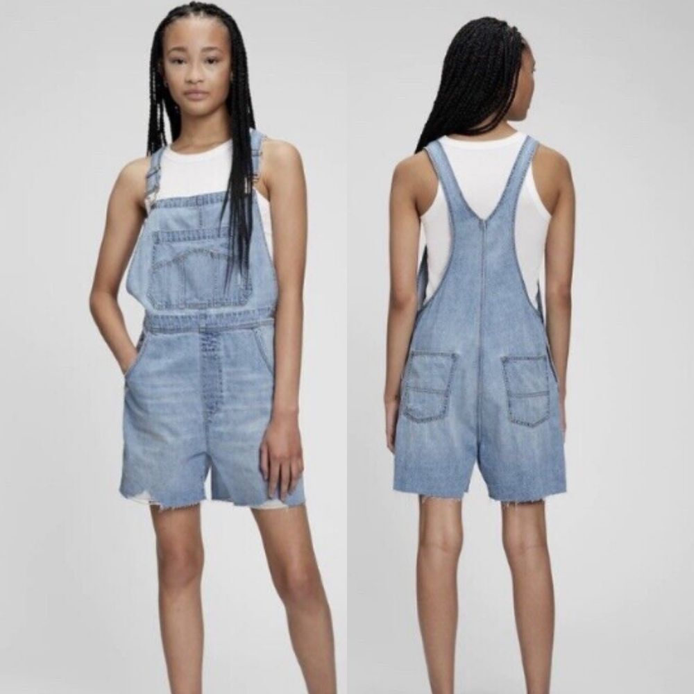 Gap Women's‎ Denim Shortall Overalls Size M Lightwah Distressed NWT